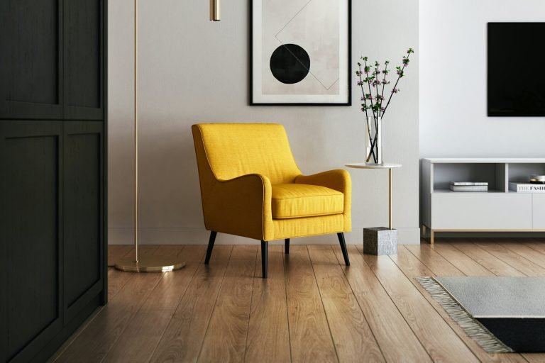 Reading corner with yellow armchair