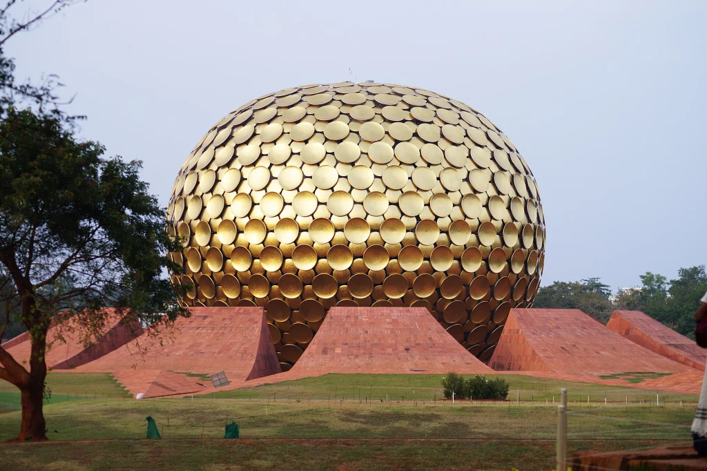 The golden Matrimandir at Auroville near Puducherry